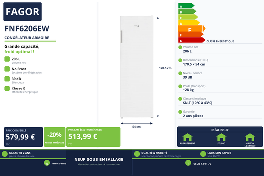 Vignette Congélateur Armoire Fagor FNF6206EW