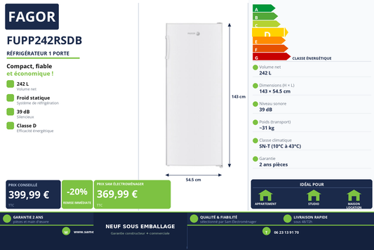 Vignette Réfrigérateur 1 Porte Fagor FUPP242RSDB