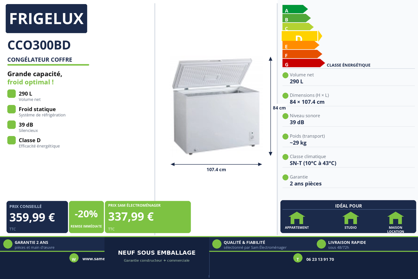 Vignette Congélateur Coffre Frigelux CCO300BD