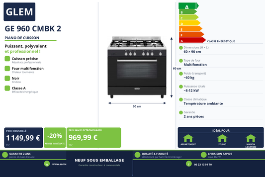 Vignette Piano De Cuisson Glem GE 960 CMBK 2
