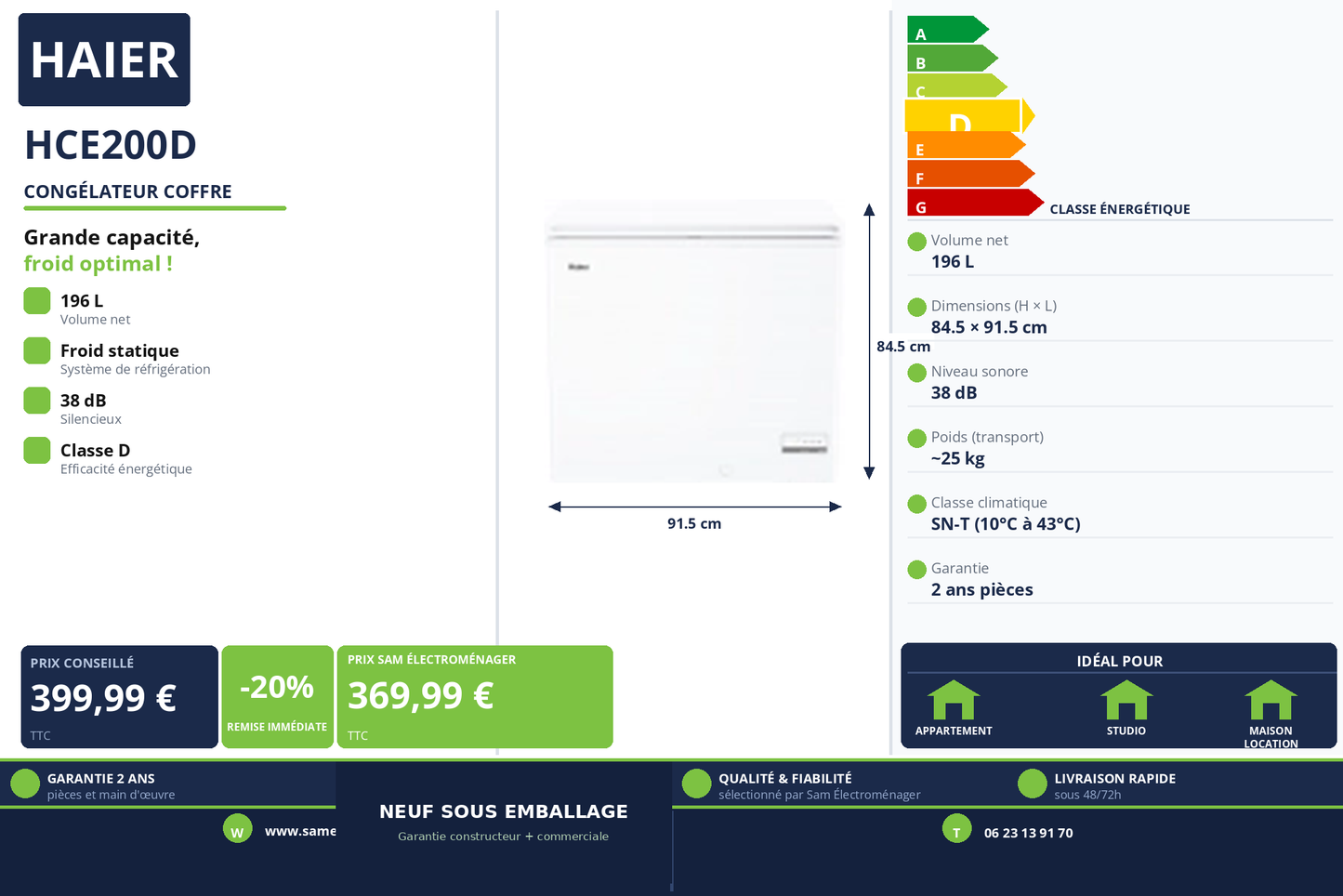 Vignette Congélateur Coffre Haier HCE200D