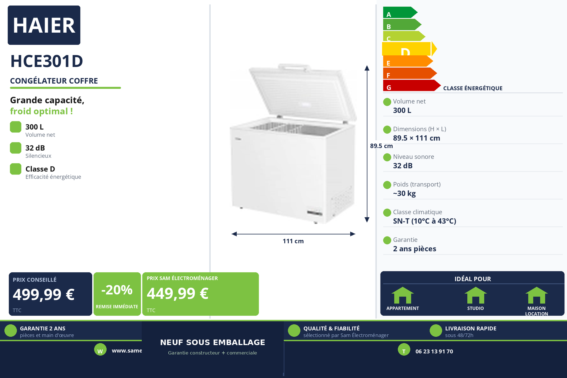 Vignette Congélateur Coffre Haier HCE301D