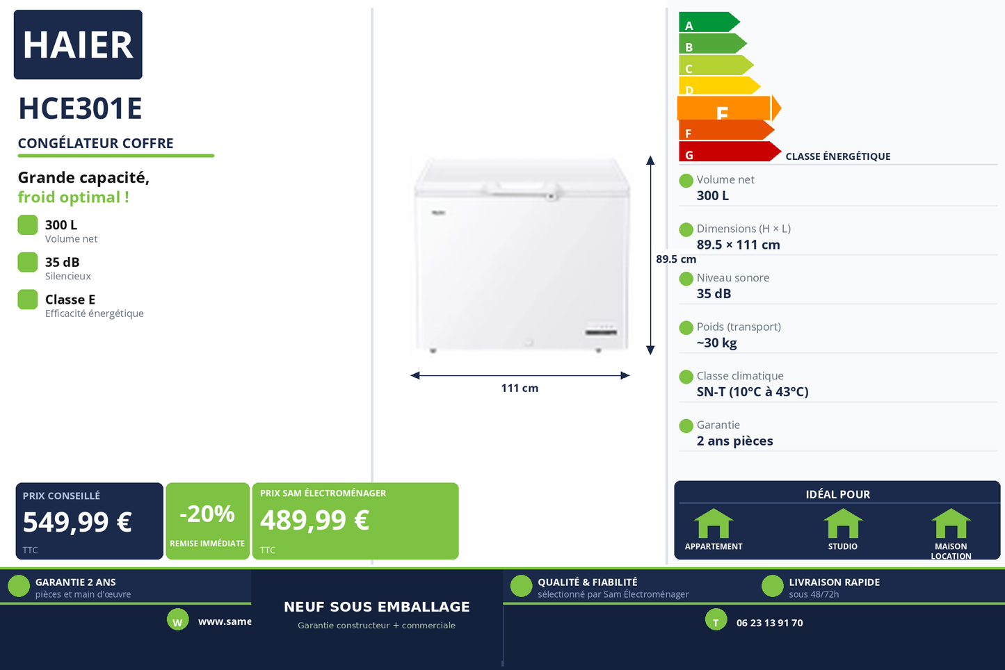 Vignette Congélateur Coffre Haier HCE301E
