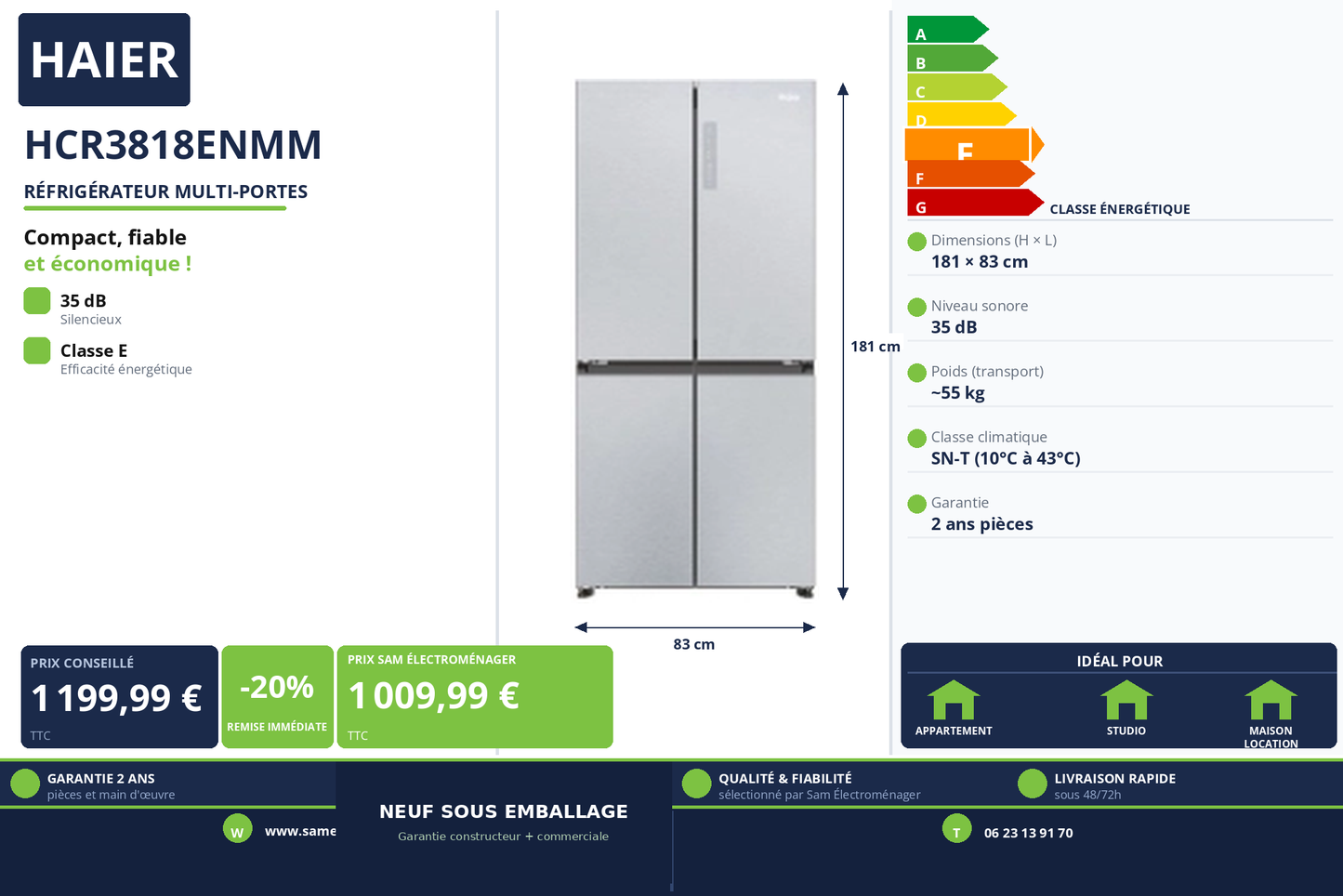 Vignette Réfrigérateur Multi-Portes Haier HCR3818ENMM