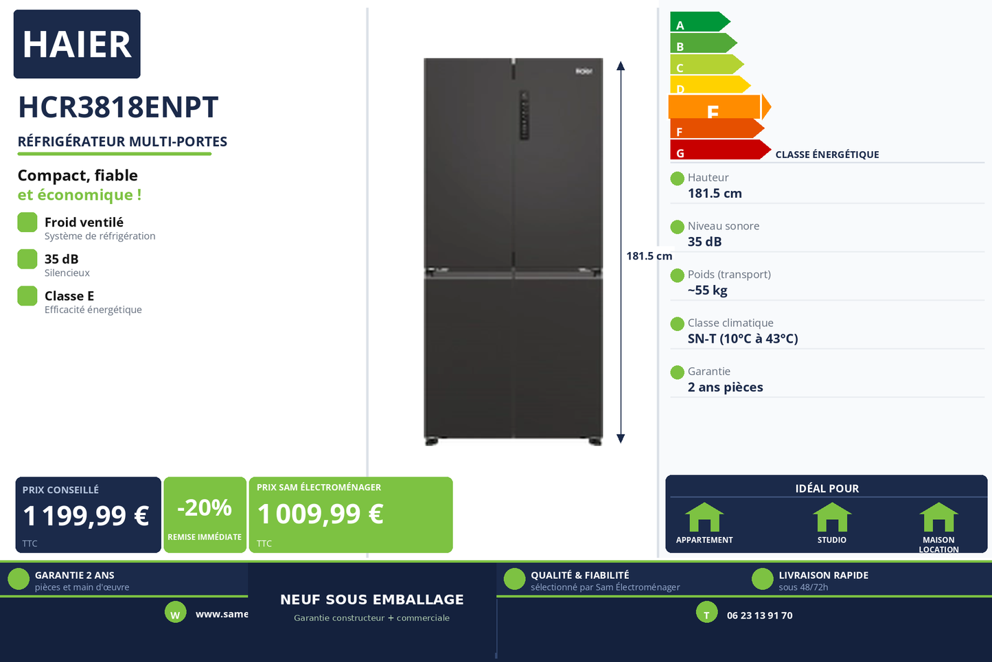 Vignette Réfrigérateur Multi-Portes Haier HCR3818ENPT