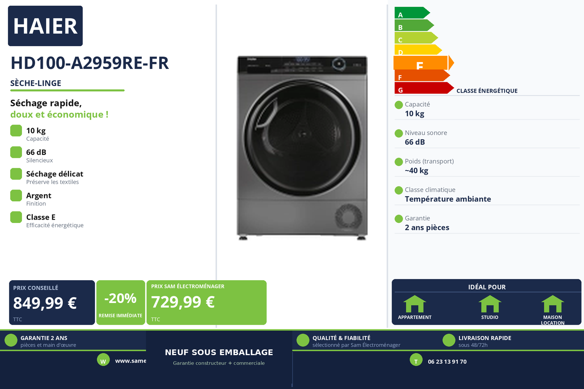 Vignette Sèche-Linge Haier HD100-A2959RE-FR