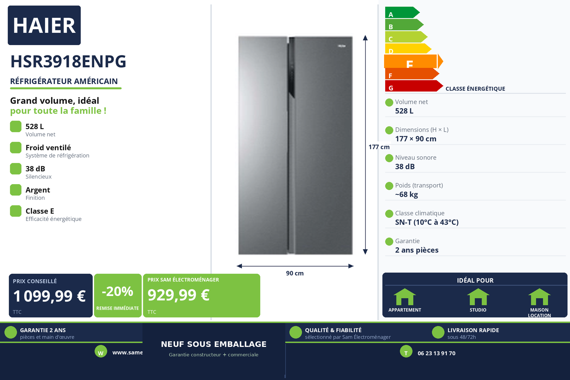 Vignette Réfrigérateur Américain Haier HSR3918ENPG