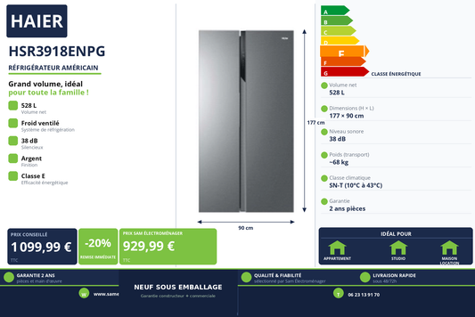 Vignette Réfrigérateur Américain Haier HSR3918ENPG