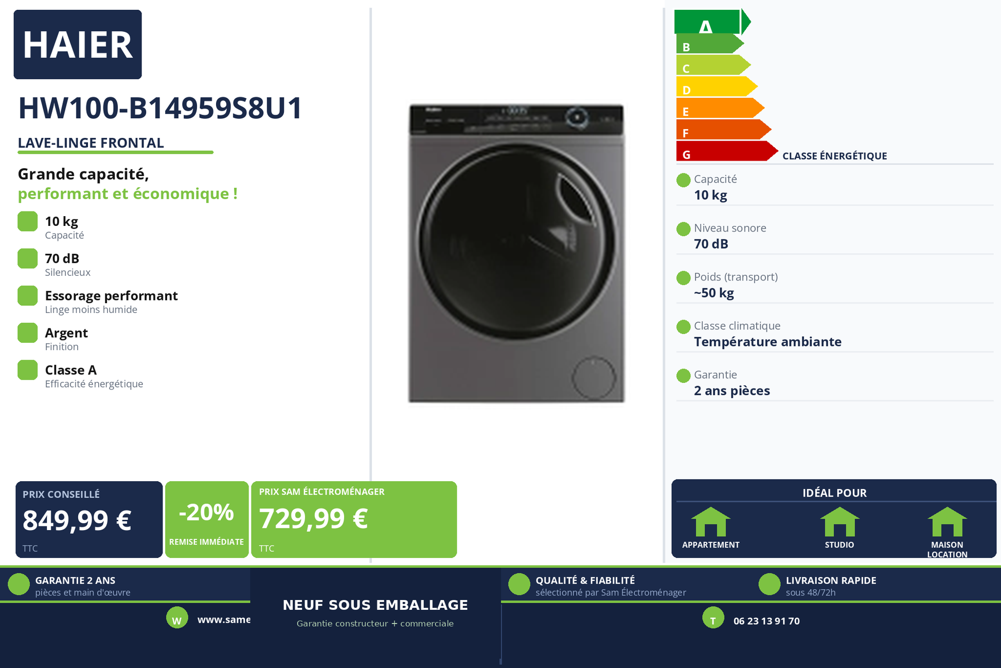 Vignette Lave-Linge Frontal Haier HW100-B14959S8U1