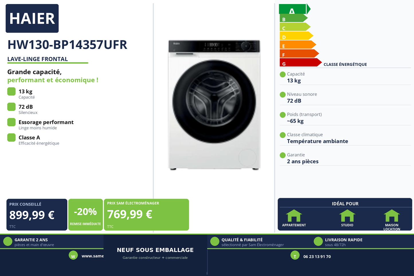 Vignette Lave-Linge Frontal Haier HW130-BP14357UFR