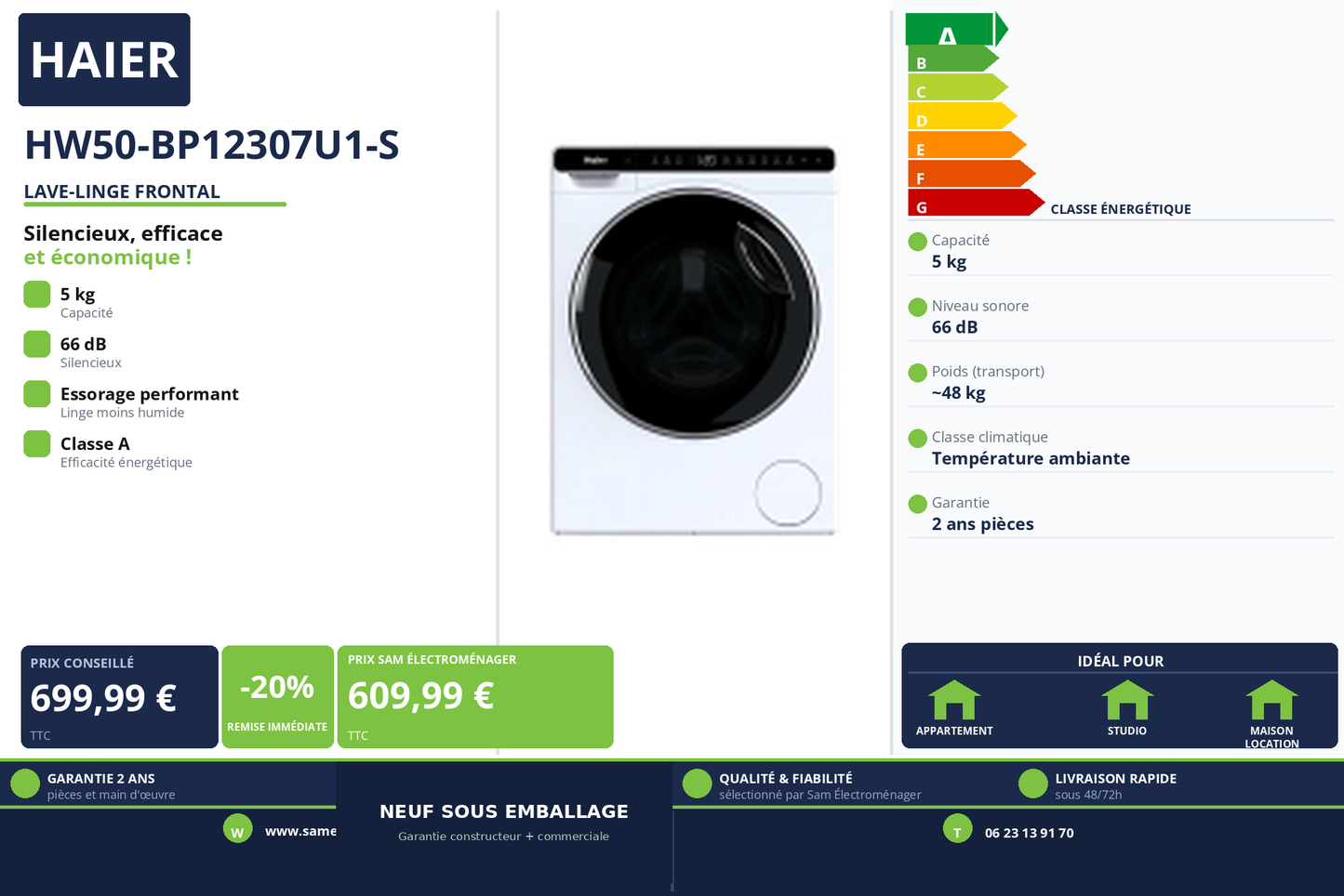 Vignette Lave-Linge Frontal Haier HW50-BP12307U1-S