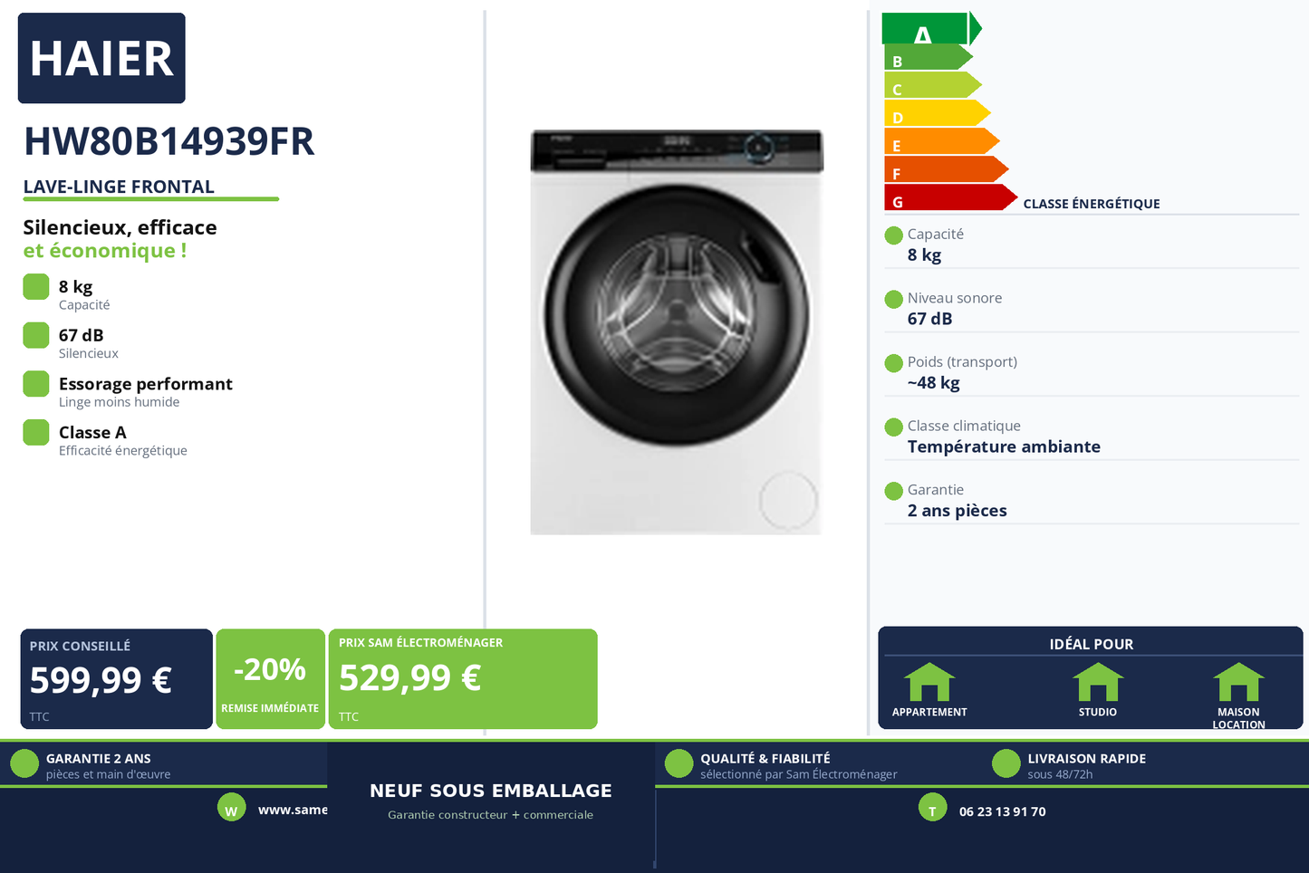 Vignette Lave-Linge Frontal Haier HW80B14939FR