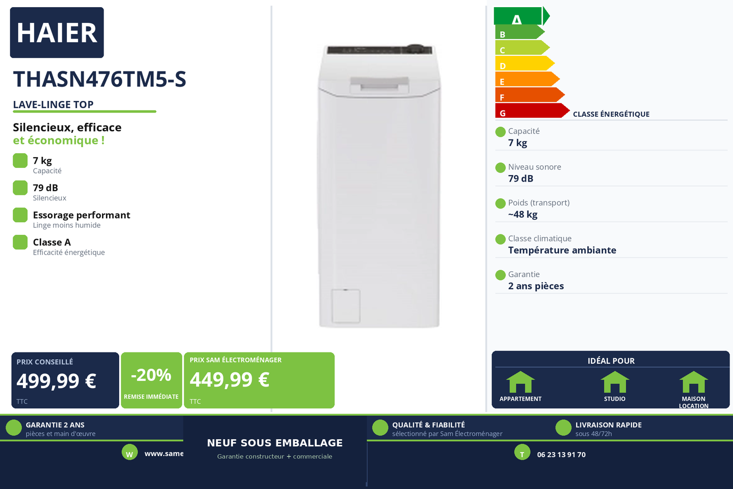 Vignette Lave-Linge Top Haier THASN476TM5-S
