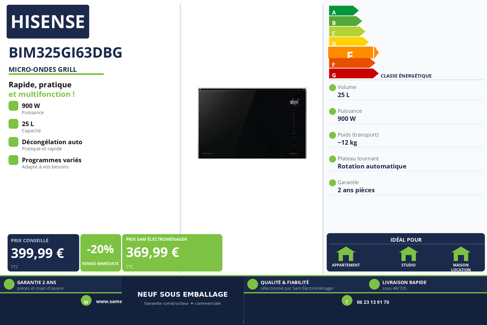 Vignette Micro-Ondes Grill Hisense BIM325GI63DBG
