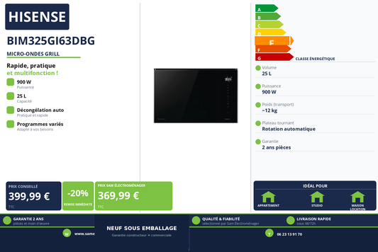 Vignette Micro-Ondes Grill Hisense BIM325GI63DBG