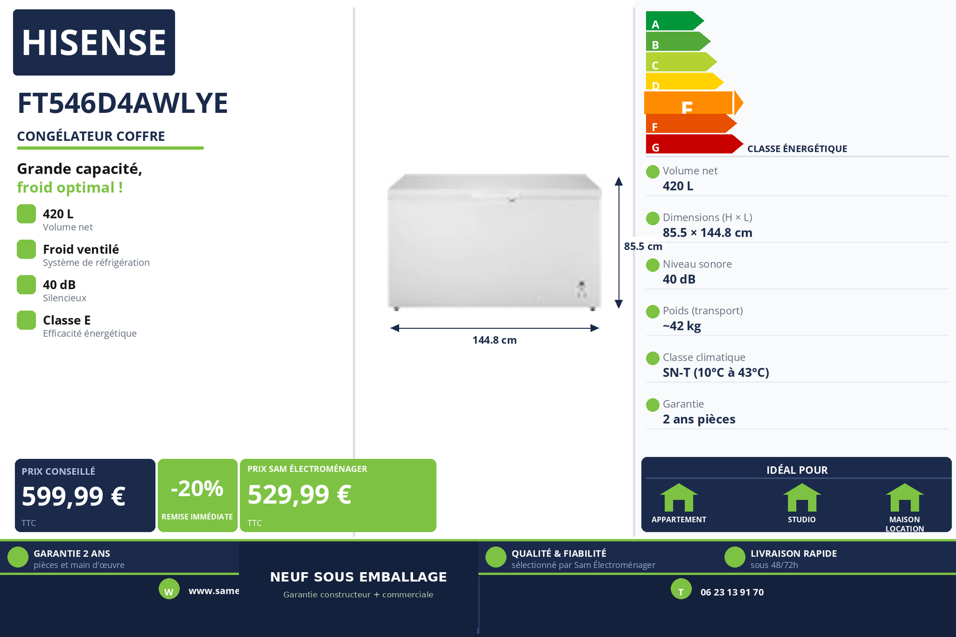 Vignette Congélateur Coffre Hisense FT546D4AWLYE