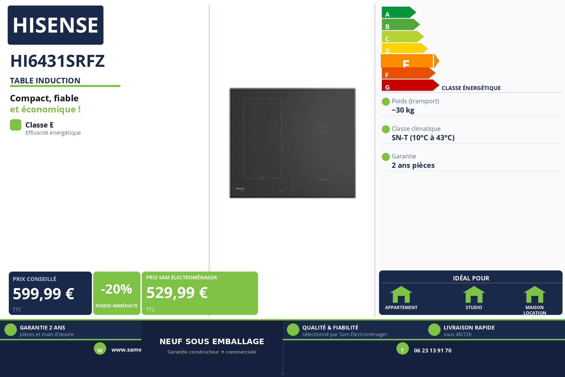 Vignette Table Induction Hisense HI6431SRFZ
