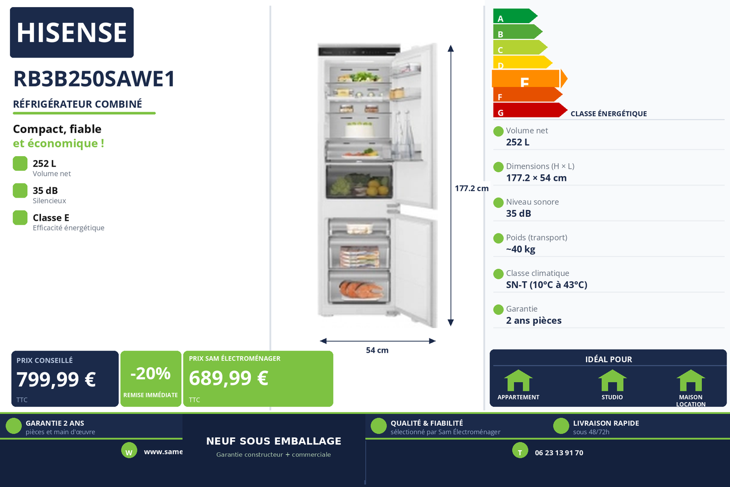Vignette Réfrigérateur Combiné Hisense RB3B250SAWE1