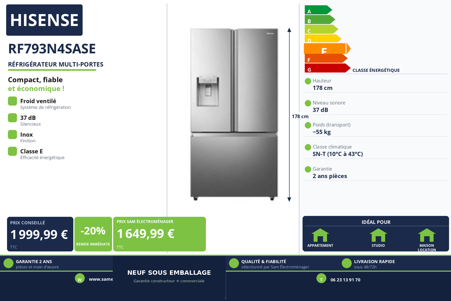 Vignette Réfrigérateur Multi-Portes Hisense RF793N4SASE