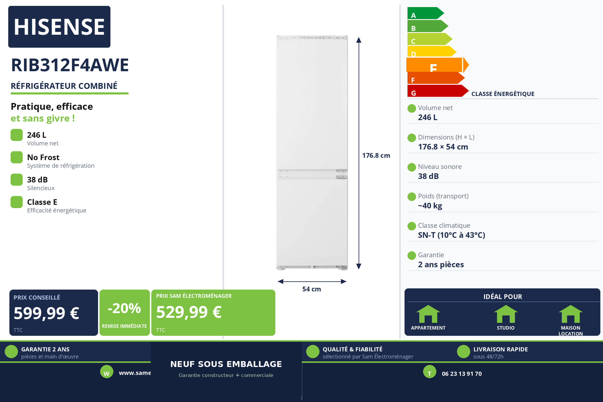 Vignette Réfrigérateur Combiné Hisense RIB312F4AWE
