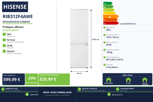 Vignette Réfrigérateur Combiné Hisense RIB312F4AWE