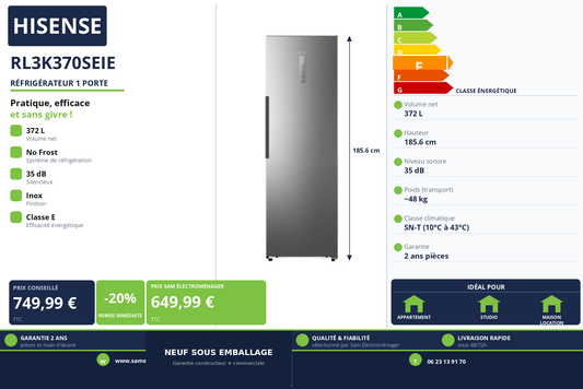 Vignette Réfrigérateur 1 Porte Hisense RL3K370SEIE
