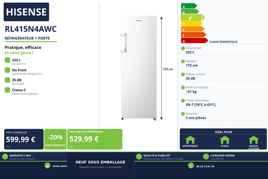 Vignette Réfrigérateur 1 Porte Hisense RL415N4AWC
