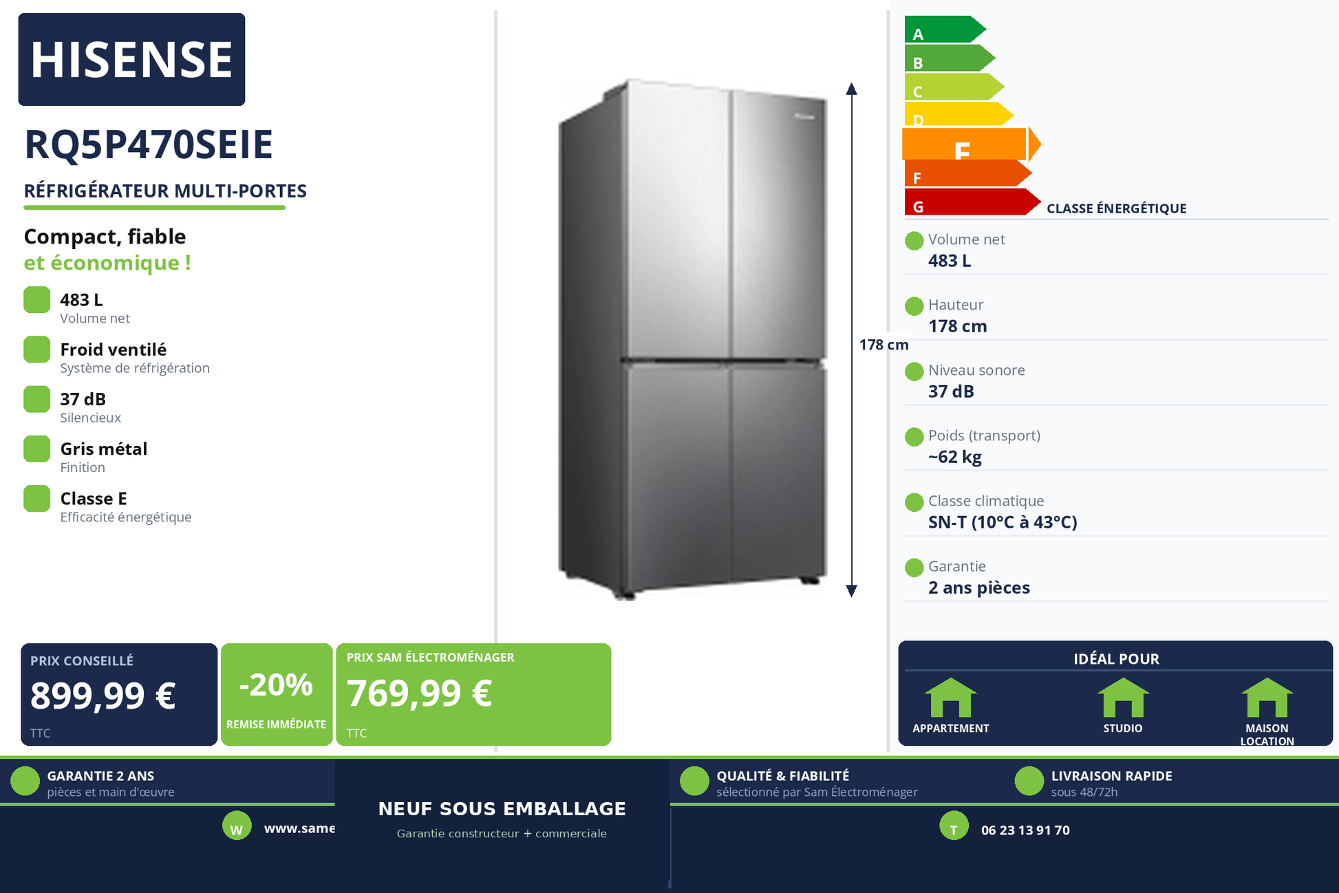 Vignette Réfrigérateur Multi-Portes Hisense RQ5P470SEIE