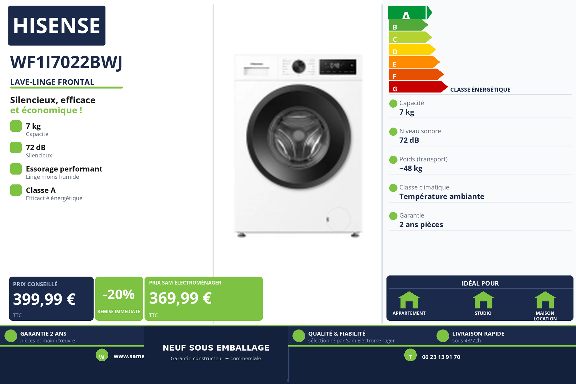 Vignette Lave-Linge Frontal Hisense WF1I7022BWJ