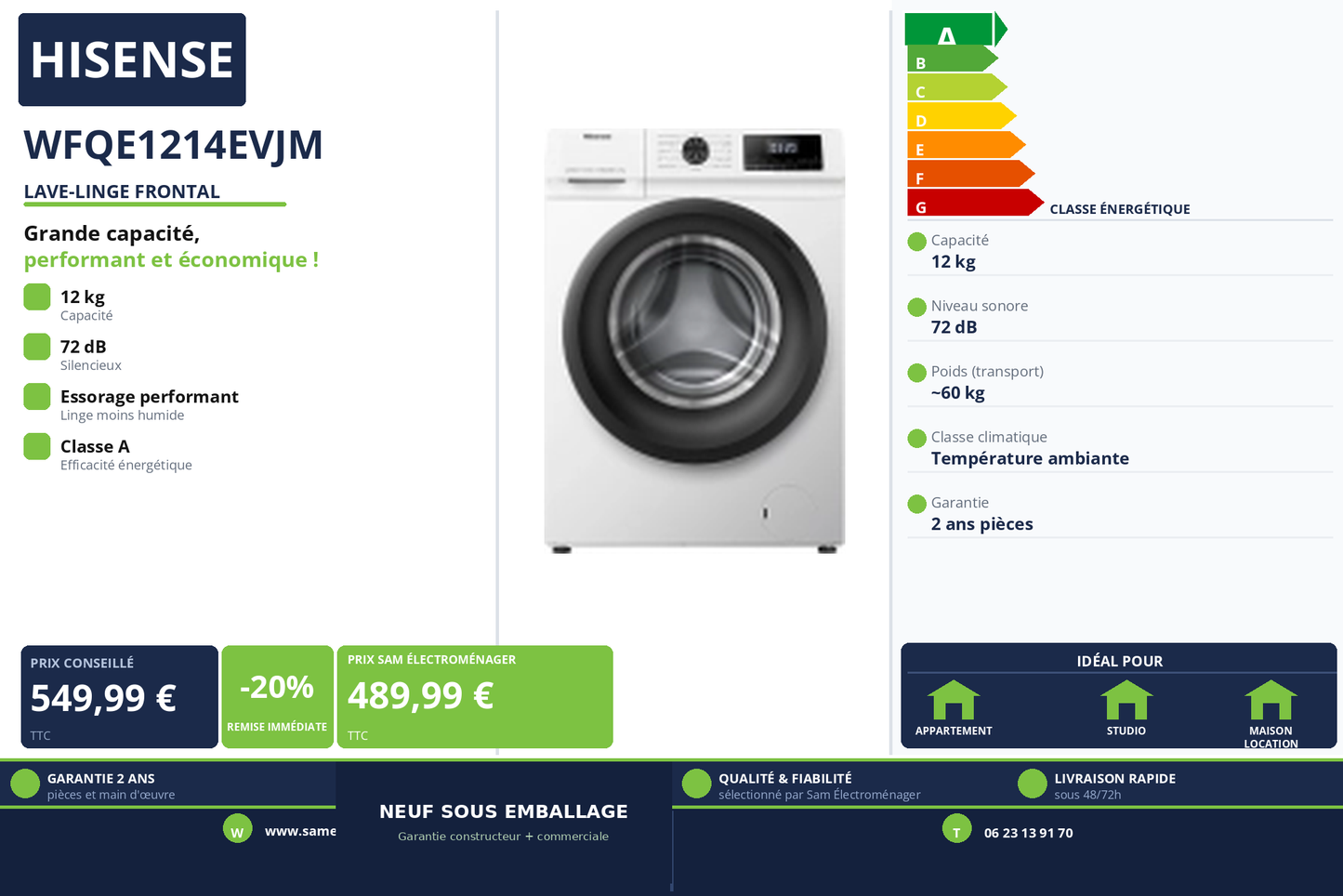 Vignette Lave-Linge Frontal Hisense WFQE1214EVJM