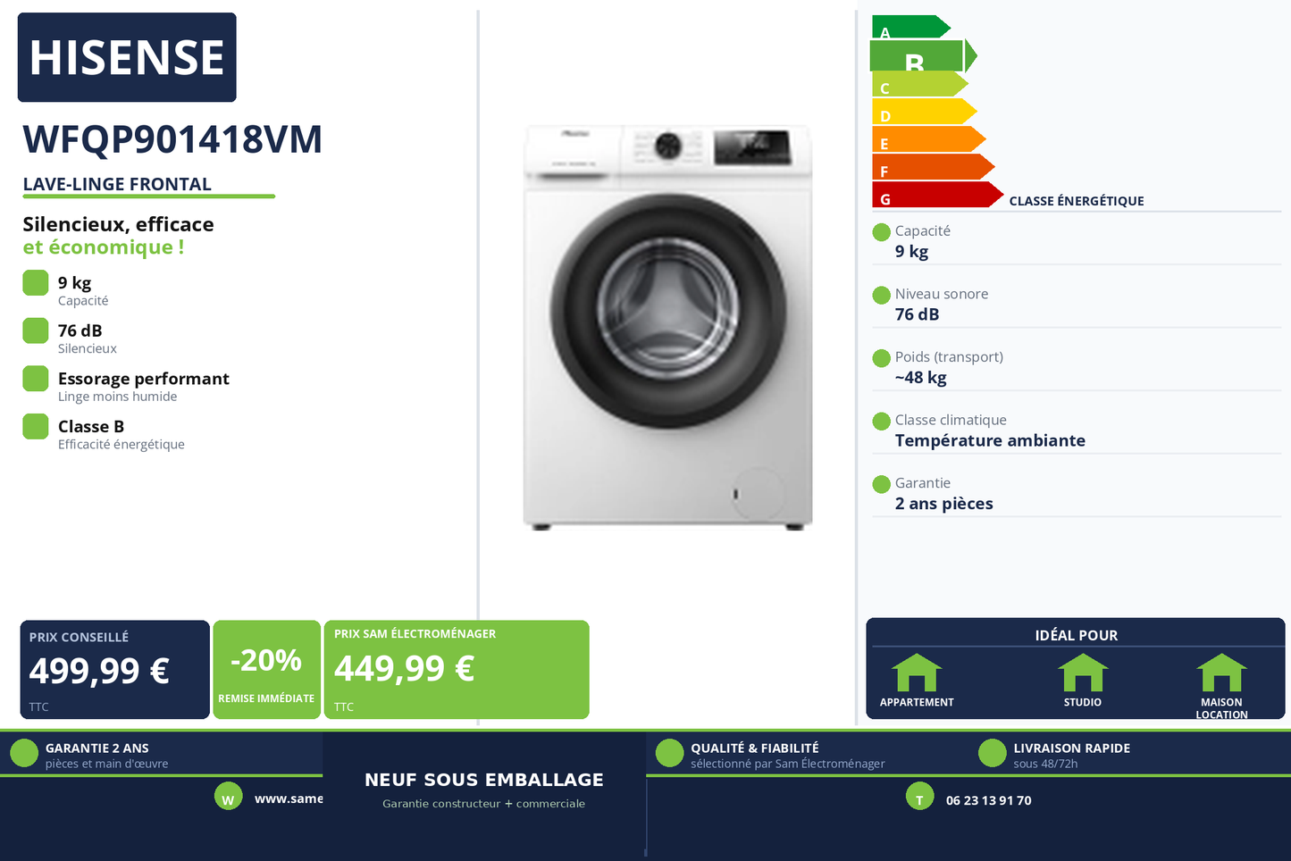 Vignette Lave-Linge Frontal Hisense WFQP901418VM