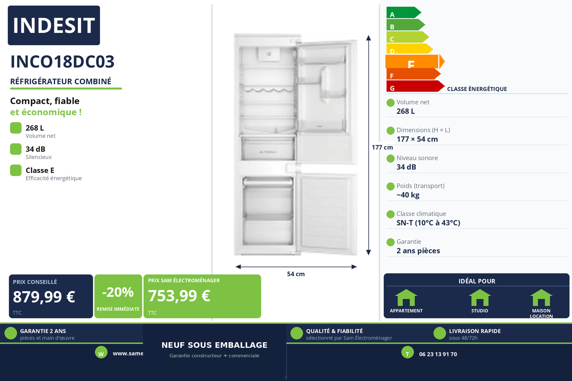 Vignette Réfrigérateur Combiné Indesit INCO18DC03