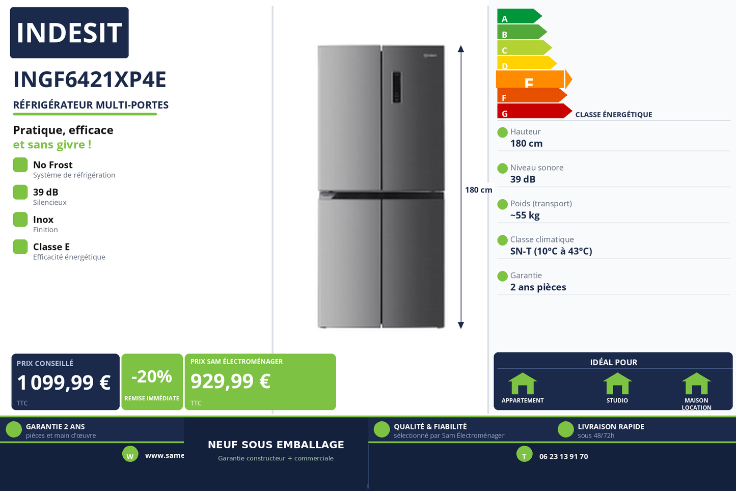 Vignette Réfrigérateur Multi-Portes Indesit INGF6421XP4E
