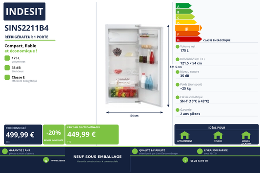 Vignette Réfrigérateur 1 Porte Indesit SINS2211B4