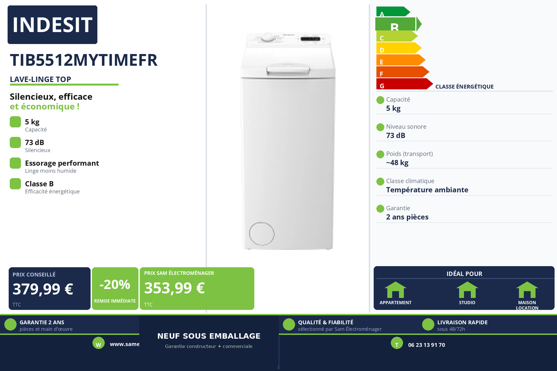 Vignette Lave-Linge Top Indesit TIB5512MYTIMEFR