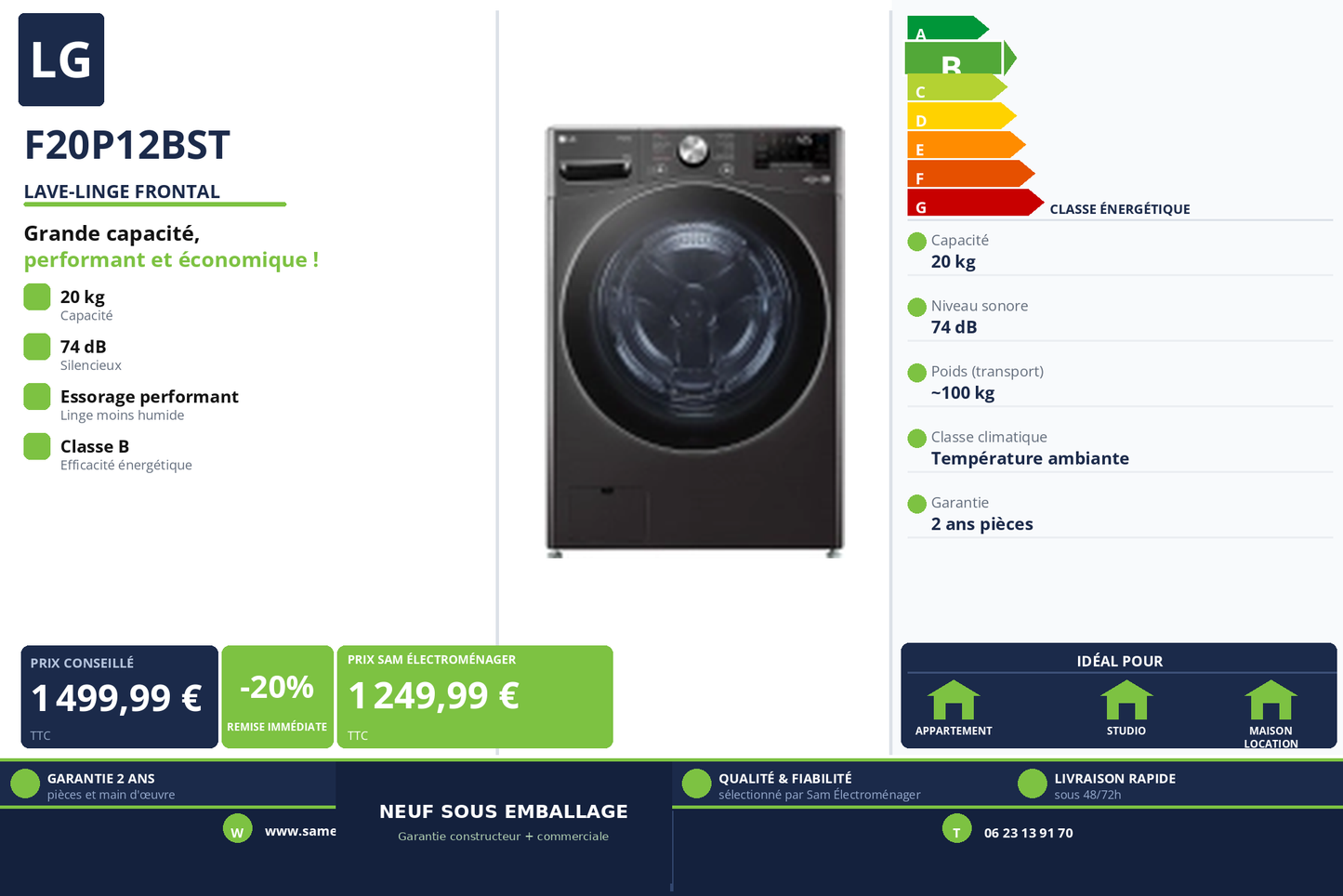 Vignette Lave-Linge Frontal Lg F20P12BST