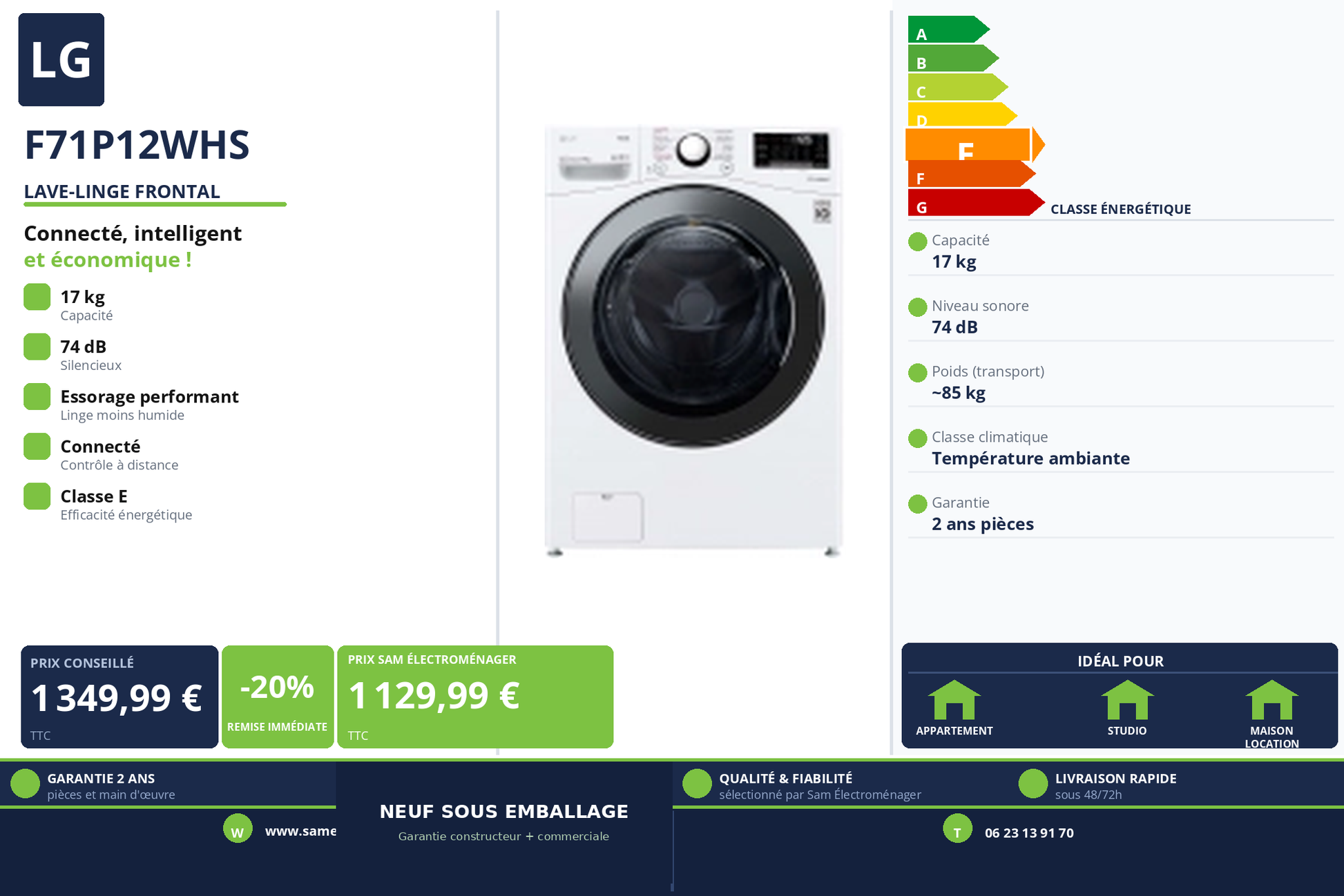 Vignette Lave-Linge Frontal Lg F71P12WHS