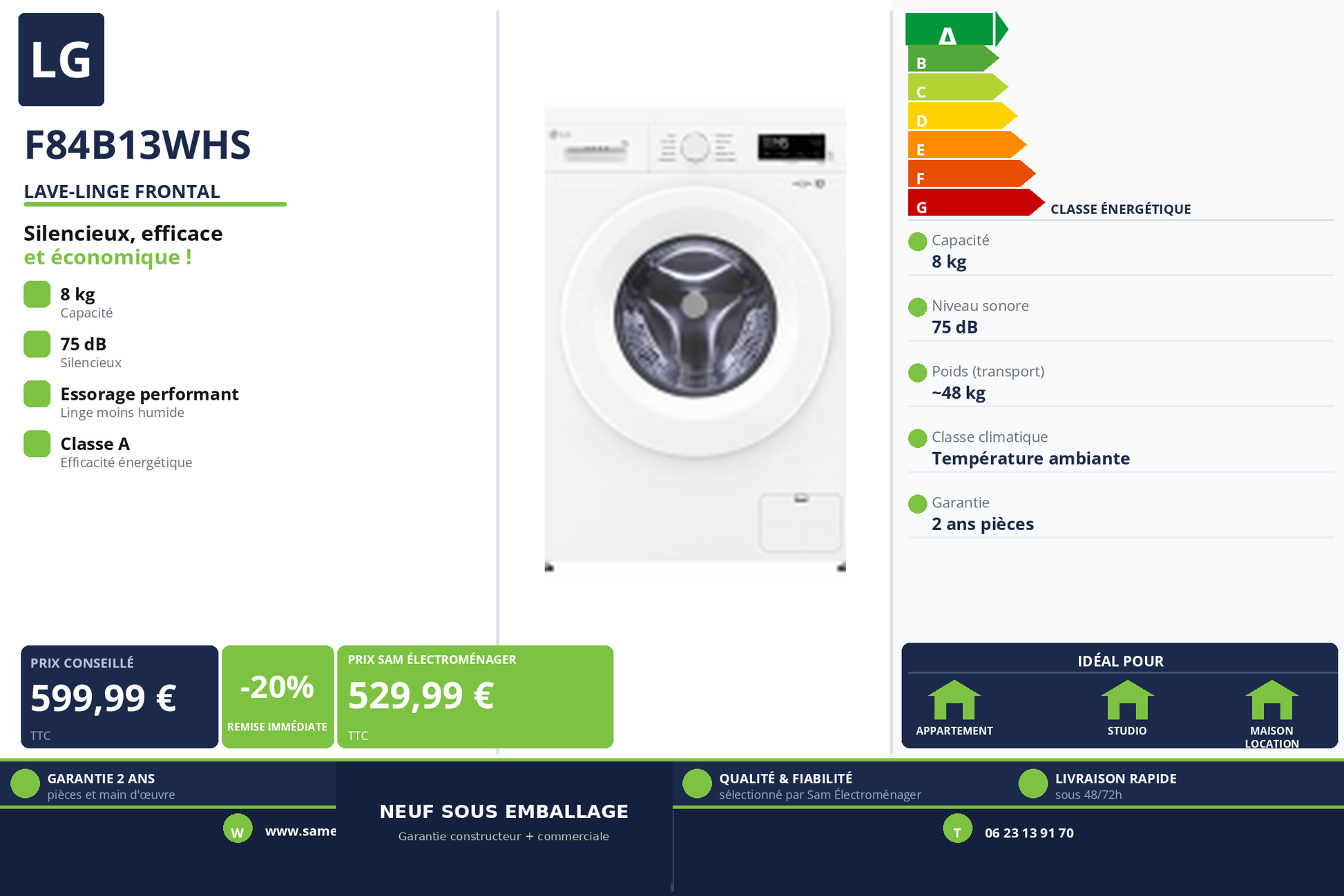 Vignette Lave-Linge Frontal Lg F84B13WHS