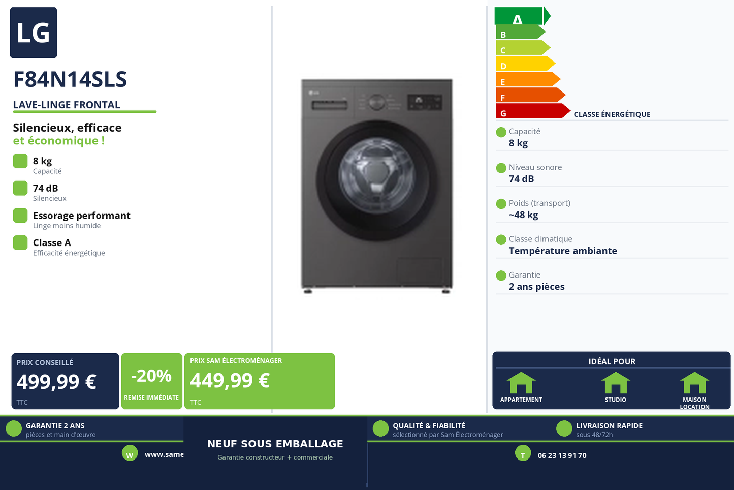 Vignette Lave-Linge Frontal Lg F84N14SLS