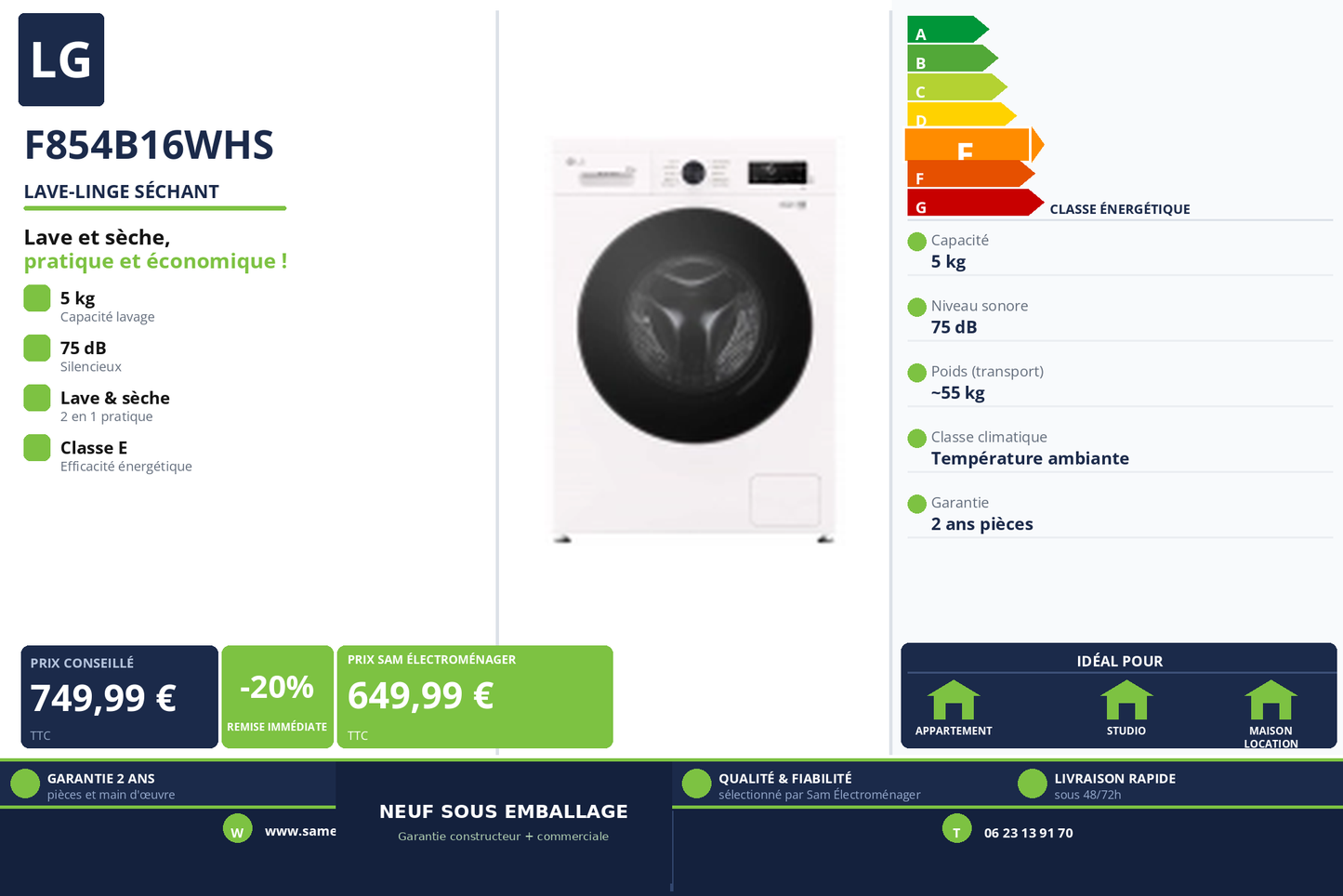 Vignette Lave-Linge Séchant Lg F854B16WHS
