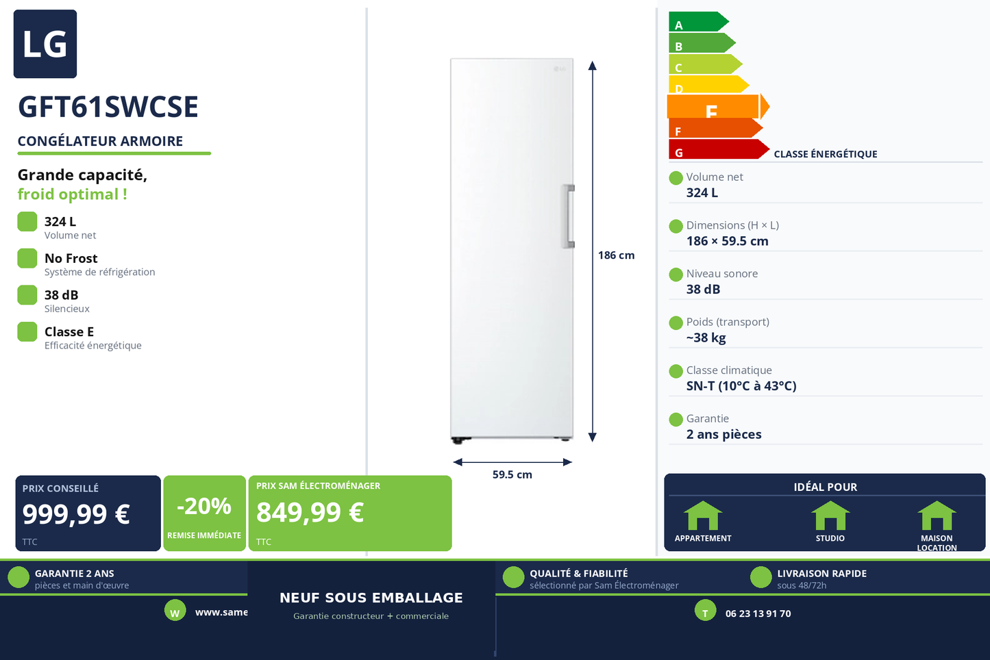 Vignette Congélateur Armoire Lg GFT61SWCSE