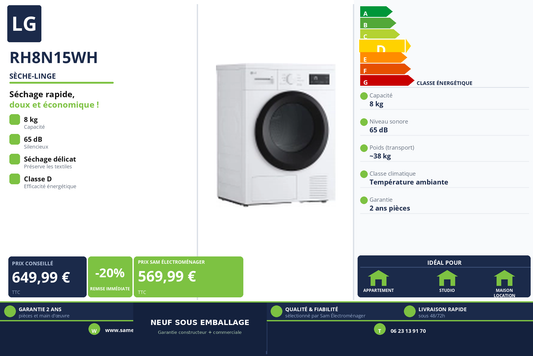 Vignette Sèche-Linge Lg RH8N15WH
