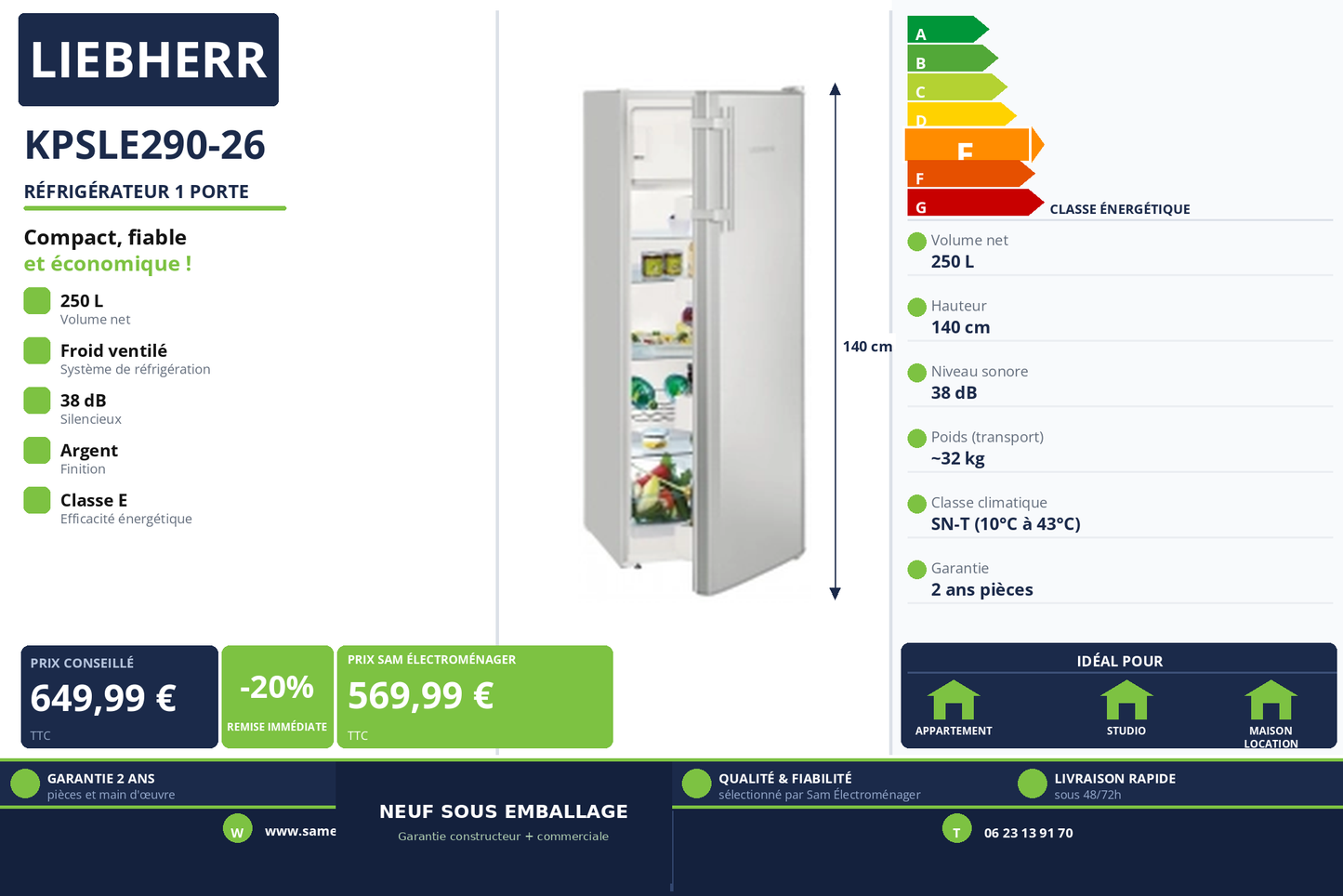 Vignette Réfrigérateur 1 Porte Liebherr KPSLE290-26