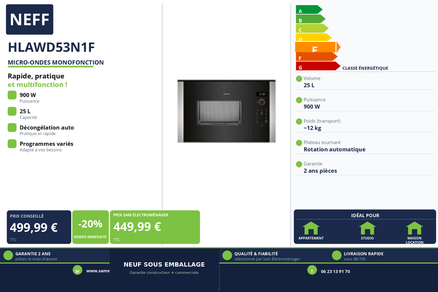 Vignette Micro-Ondes Monofonction Neff HLAWD53N1F