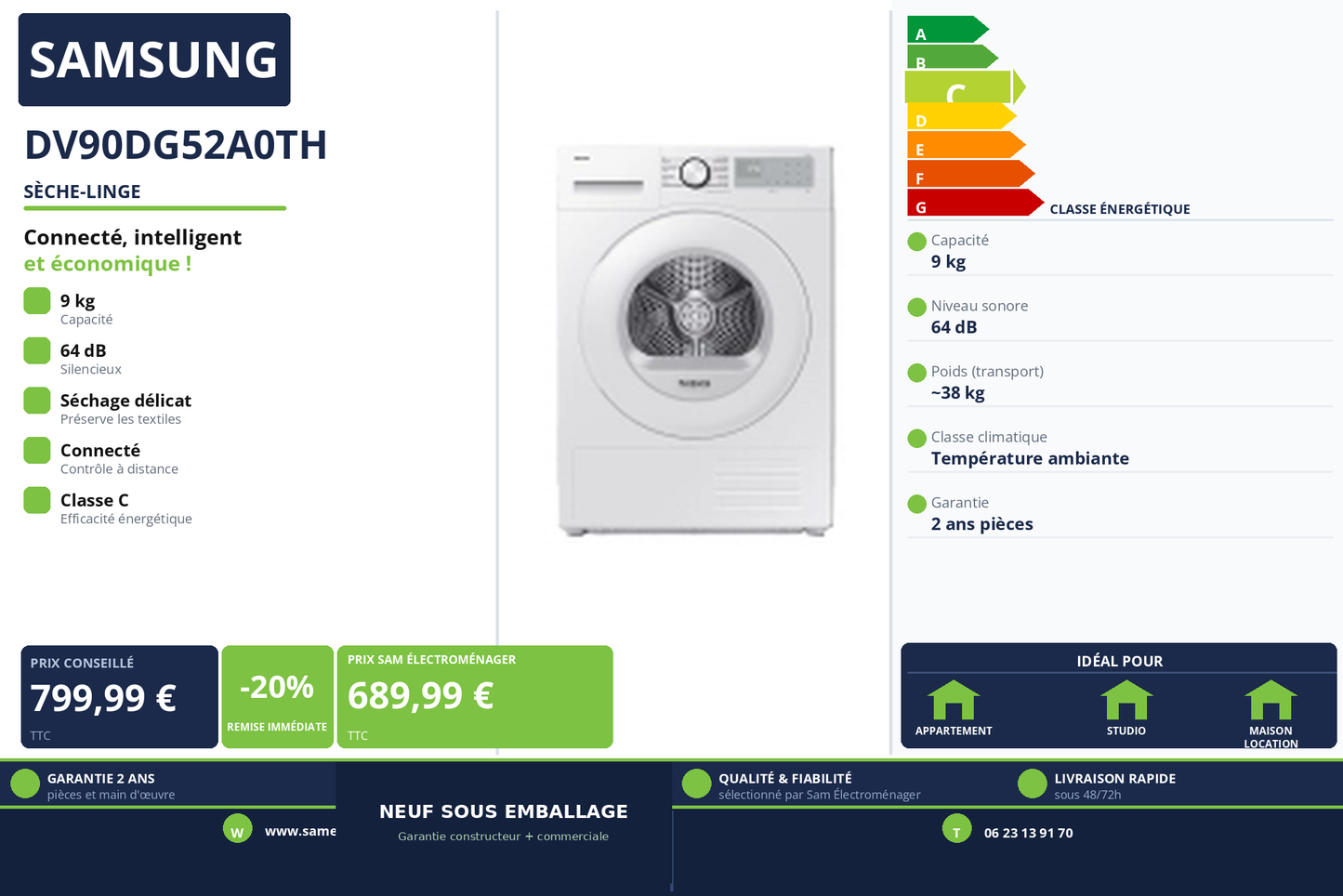 Vignette Sèche-Linge Samsung DV90DG52A0TH