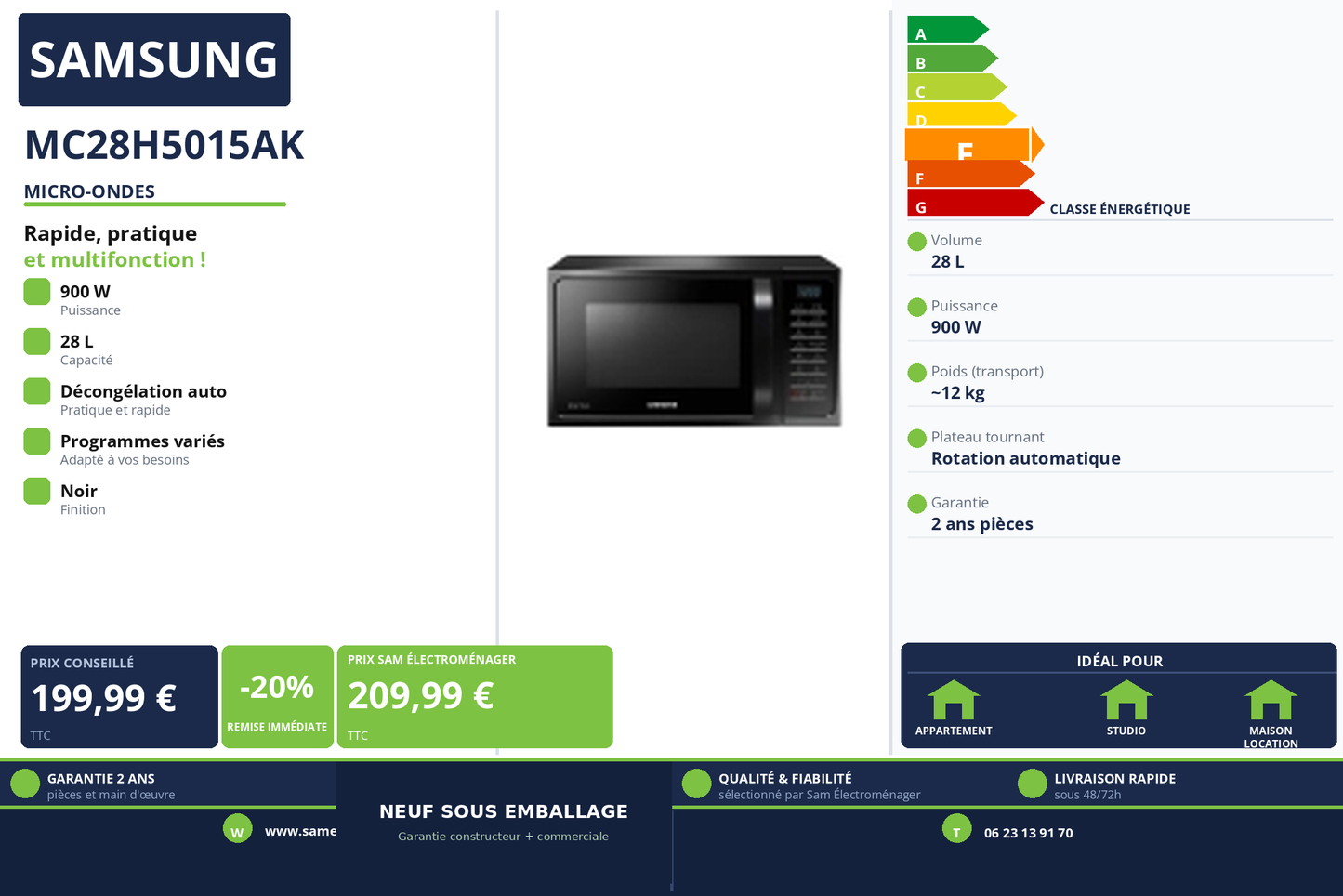 Vignette Micro-Ondes Samsung MC28H5015AK