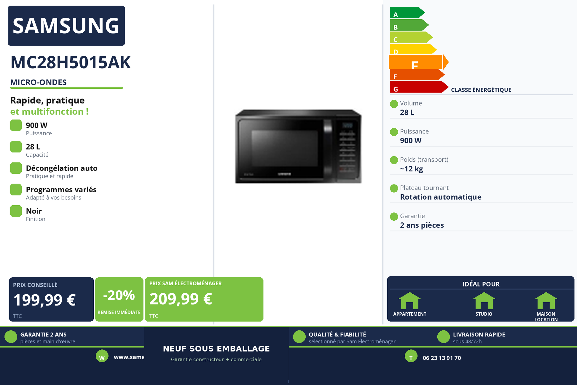 Vignette Micro-Ondes Samsung MC28H5015AK