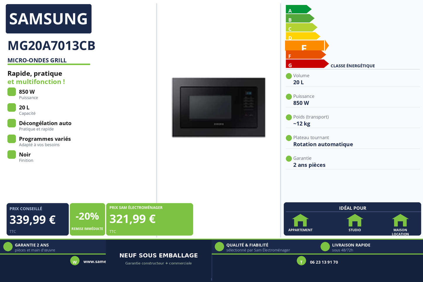 Vignette Micro-Ondes Grill Samsung MG20A7013CB