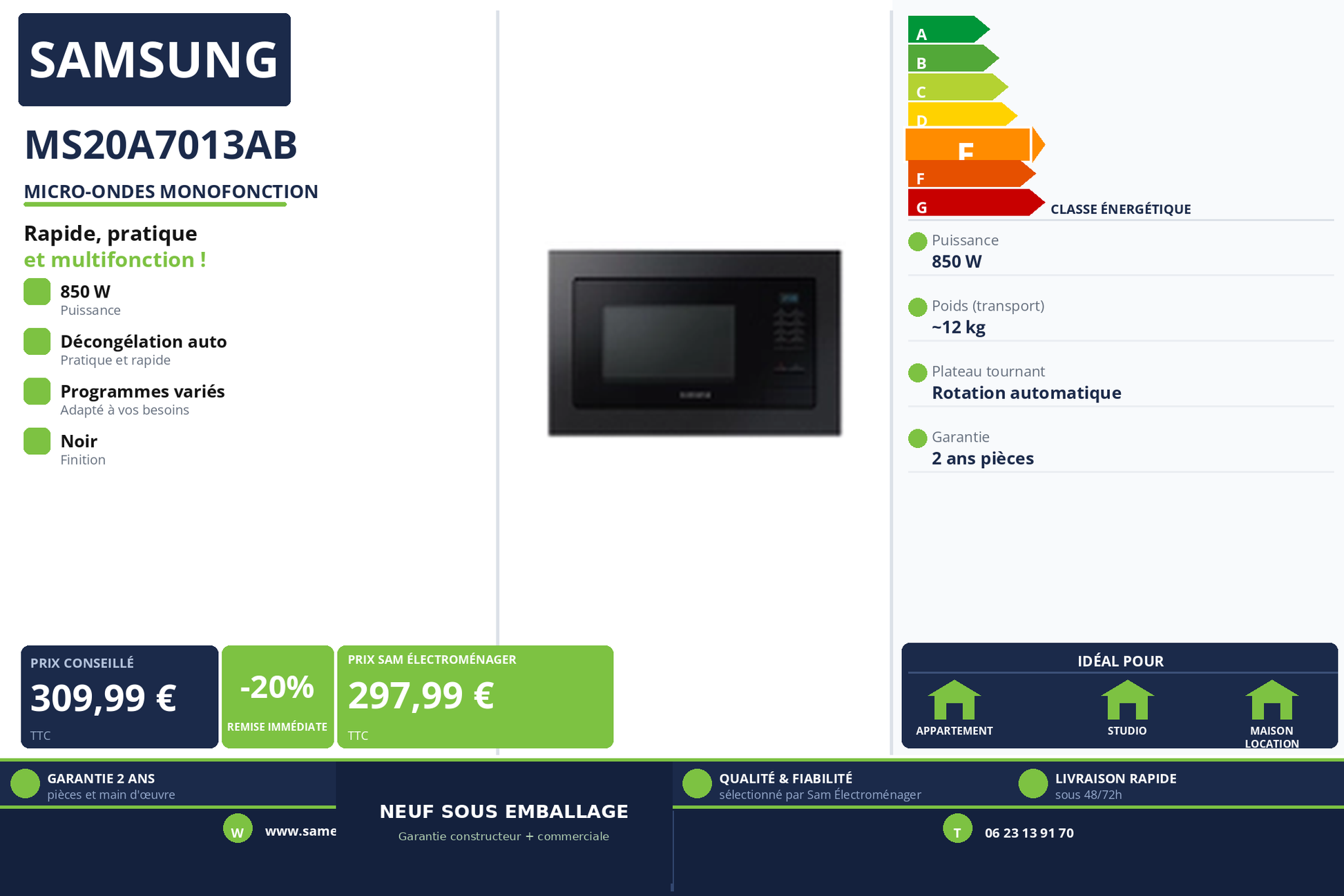 Vignette Micro-Ondes Monofonction Samsung MS20A7013AB
