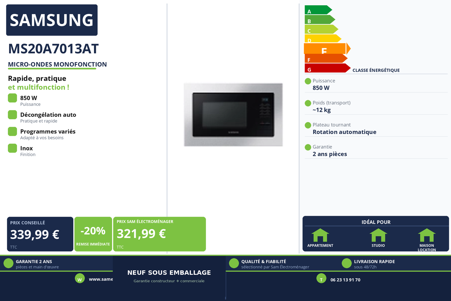 Vignette Micro-Ondes Monofonction Samsung MS20A7013AT